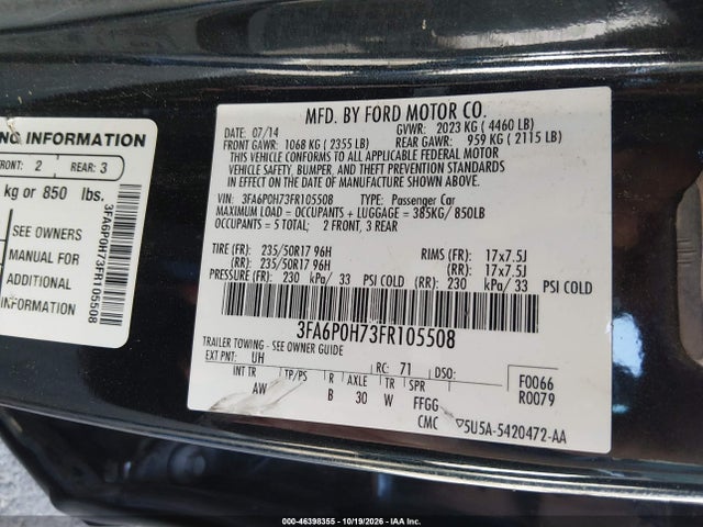 3FA6P0H73FR105508 Ford FUSION SE