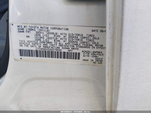 Aukcja sprzedaży 2002 Toyota Rav4, vin: JTEGH20V020078520, numer aukcji: 46398372