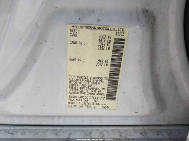 2016 Nissan Altima 3.5 Sl მანქანა იყიდება აუქციონზე, vin: 1N4BL3AP5GC131677, აუქციონის ნომერი: 46398466
