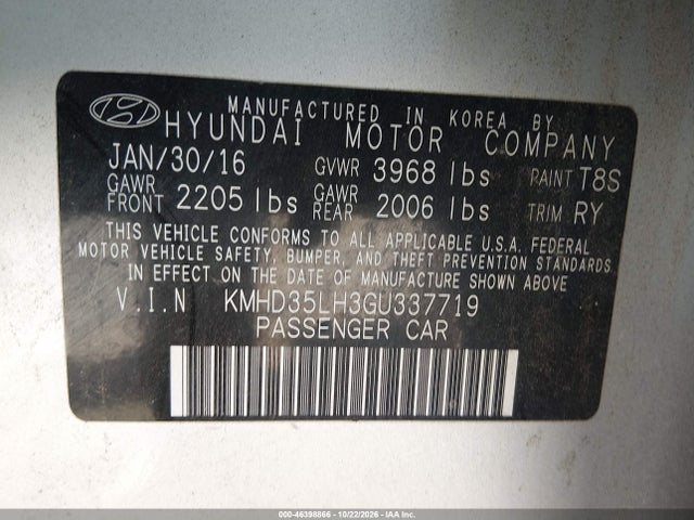 Aukcja sprzedaży 2016 Hyundai Elantra Gt, vin: KMHD35LH3GU337719, numer aukcji: 46398866