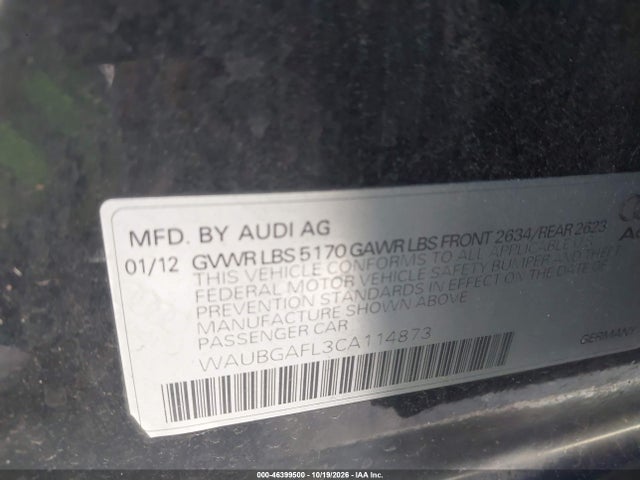 2012 Audi S4 3.0 Premium Plus მანქანა იყიდება აუქციონზე, vin: WAUBGAFL3CA114873, აუქციონის ნომერი: 46399500