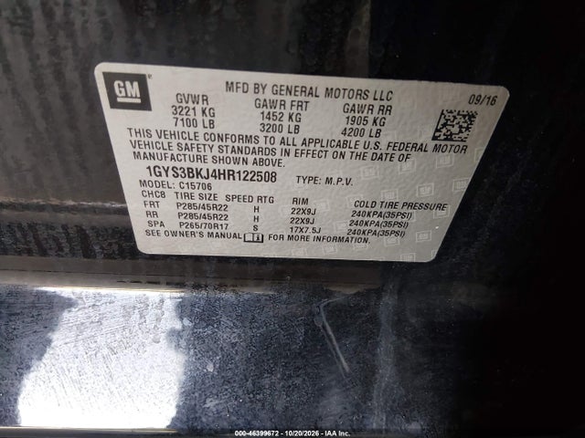 Aukcja sprzedaży 2017 Cadillac Escalade Luxury, vin: 1GYS3BKJ4HR122508, numer aukcji: 46399672