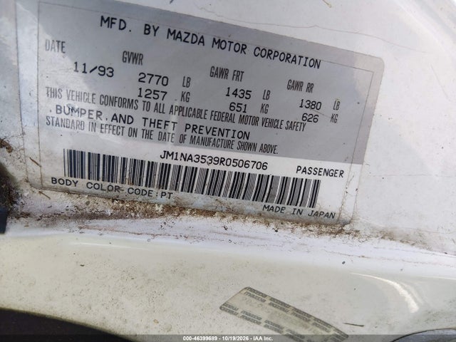 46399689 :رقم المزاد ، JM1NA3539R0506706 vin ، 1994 Mazda Mx-5 Miata مزاد بيع