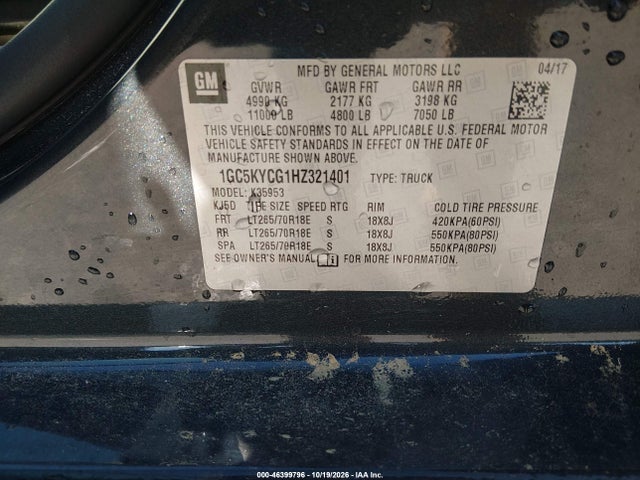 2017 Chevrolet Silverado 3500hd Wt მანქანა იყიდება აუქციონზე, vin: 1GC5KYCG1HZ321401, აუქციონის ნომერი: 46399796