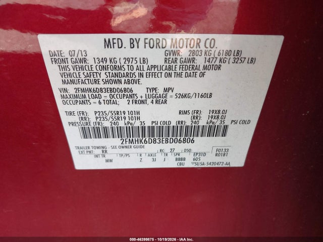 2014 Ford Flex Limited მანქანა იყიდება აუქციონზე, vin: 2FMHK6D83EBD06806, აუქციონის ნომერი: 46399875