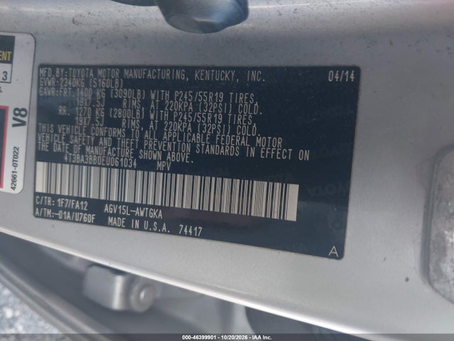 46399901 :رقم المزاد ، 4T3BA3BB0EU061034 vin ، 2014 Toyota Venza Le مزاد بيع