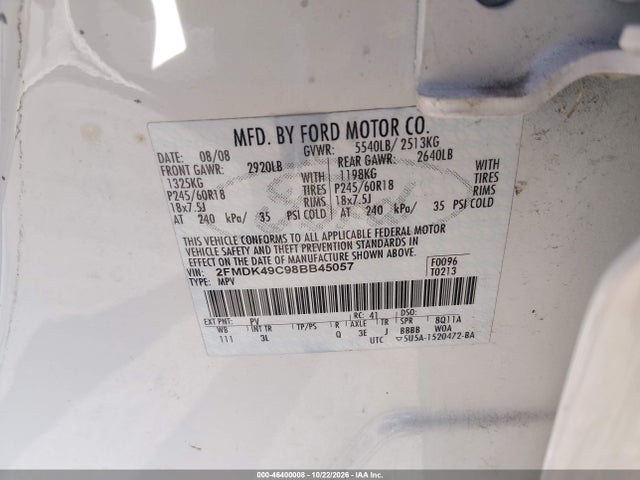 46400008 :رقم المزاد ، 2FMDK49C98BB45057 vin ، 2008 Ford Edge Limited مزاد بيع