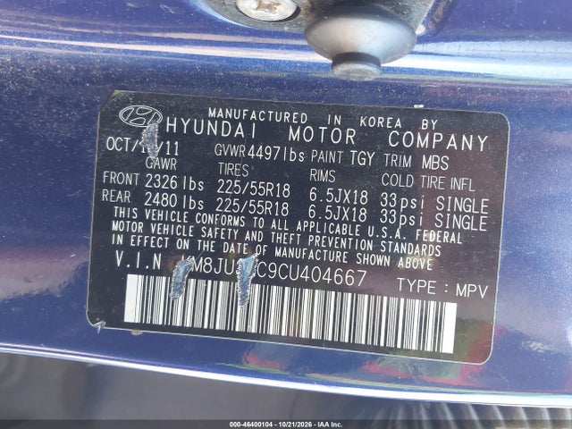 Продаж на аукціоні авто 2012 Hyundai Tucson Limited, vin: KM8JU3AC9CU404667, номер лоту: 46400104