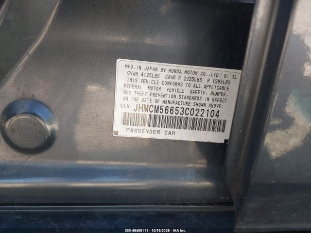 Aukcja sprzedaży 2003 Honda Accord 2.4 Ex, vin: JHMCM56653C022104, numer aukcji: 46400111