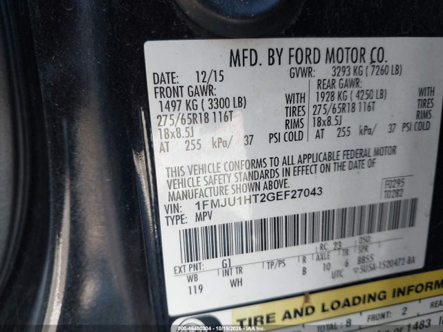 Продажа на аукционе авто 2016 Ford Expedition Xlt, vin: 1FMJU1HT2GEF27043, номер лота: 46400304