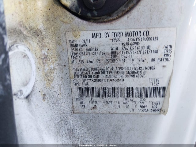 Продажа на аукционе авто 2012 Ford F-250 Xl, vin: 1FT7X2B64CEA43349, номер лота: 46400313