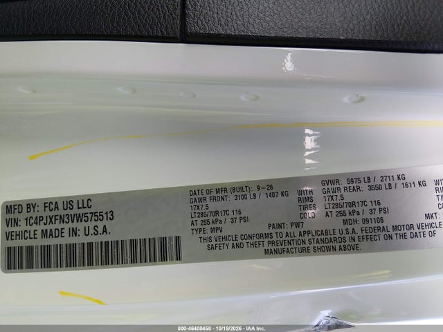 Продажа на аукционе авто 2027 Jeep Wrangler, vin: 1C4PJXFN3VW575513, номер лота: 46400458