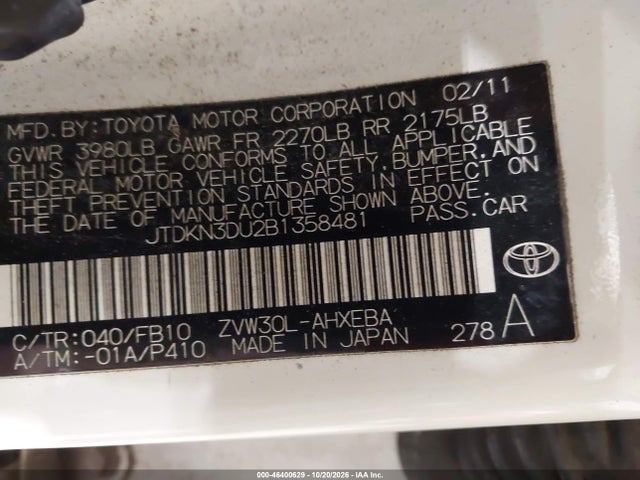 Aukcja sprzedaży 2011 Toyota Prius Two, vin: JTDKN3DU2B1358481, numer aukcji: 46400629
