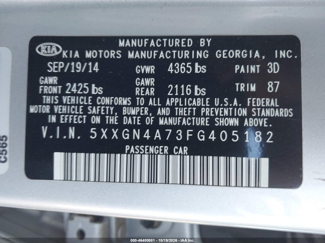 KIA OPTIMA EX 2015 5XXGN4A73FG405182 Image 9