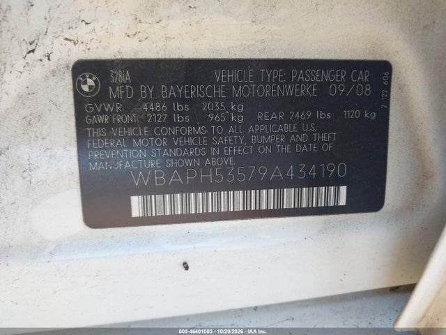 Продажа на аукционе авто 2009 Bmw 328i, vin: WBAPH53579A434190, номер лота: 46401003