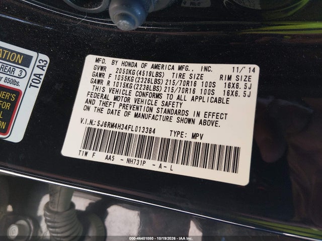 Продаж на аукціоні авто 2015 Honda Cr-v Lx, vin: 5J6RM4H34FL013384, номер лоту: 46401080