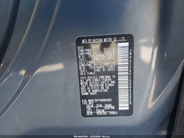 Aukcja sprzedaży 2013 Nissan Quest Sv, vin: JN8AE2KP1D9065926, numer aukcji: 46401084