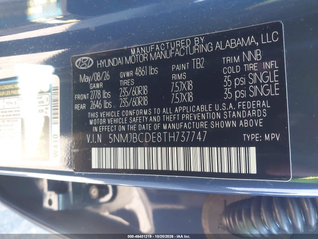 46401219 :رقم المزاد ، 5NMJBCDE8TH737747 vin ، 2026 Hyundai Tucson Sel مزاد بيع