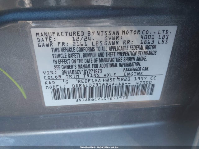 Aukcja sprzedaży 2025 Nissan Sentra Sv, vin: 3N1AB8CV1SY271973, numer aukcji: 46401268