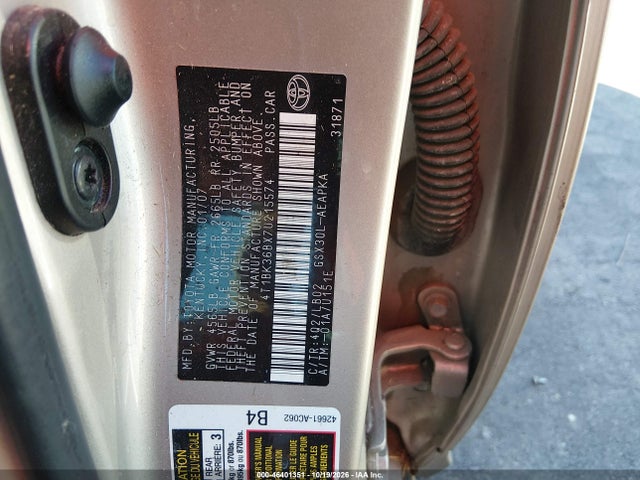 Продаж на аукціоні авто 2007 Toyota Avalon Limited, vin: 4T1BK36BX7U215574, номер лоту: 46401351