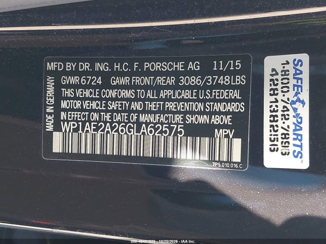 2016 Porsche Cayenne E-hybrid S მანქანა იყიდება აუქციონზე, vin: WP1AE2A26GLA62575, აუქციონის ნომერი: 46401525