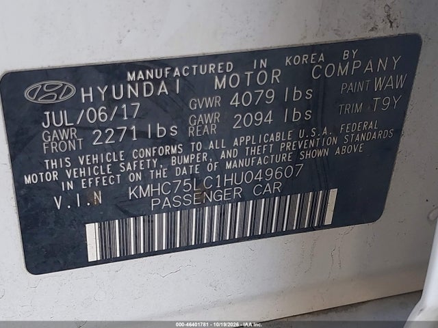 Продаж на аукціоні авто 2017 Hyundai Ioniq Hybrid Sel, vin: KMHC75LC1HU049607, номер лоту: 46401781