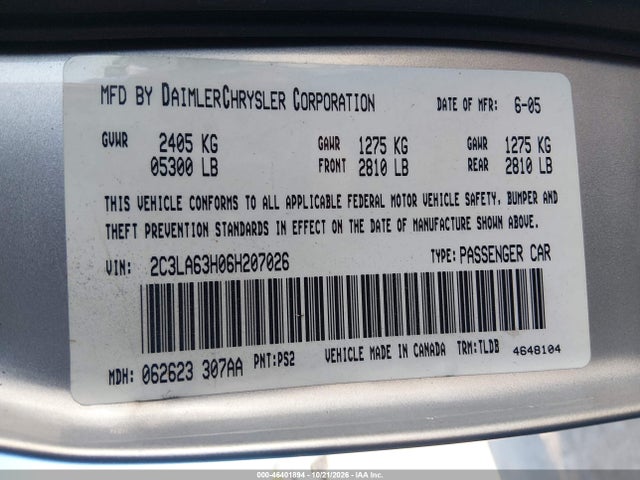 2006 Chrysler 300c მანქანა იყიდება აუქციონზე, vin: 2C3LA63H06H207026, აუქციონის ნომერი: 46401894