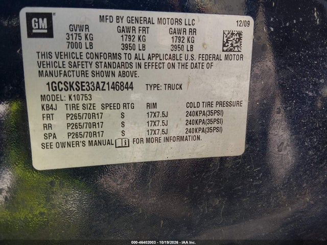 Aukcja sprzedaży 2010 Chevrolet Silverado 1500 Lt, vin: 1GCSKSE33AZ146844, numer aukcji: 46402003