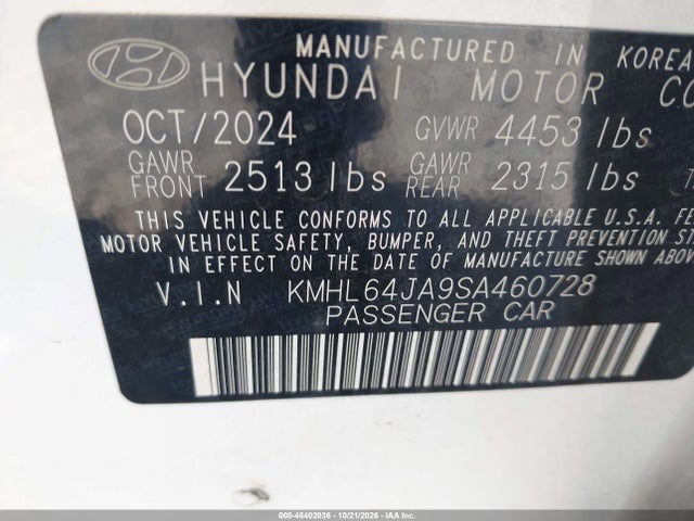 Продажа на аукционе авто 2025 Hyundai Sonata Sel, vin: KMHL64JA9SA460728, номер лота: 46402036