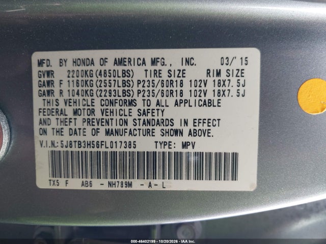 Acura RDX 2015 5J8TB3H56FL017385 Image 9