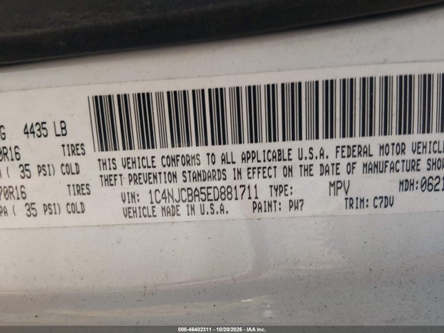 Продаж на аукціоні авто 2014 Jeep Compass Sport, vin: 1C4NJCBA5ED881711, номер лоту: 46402311