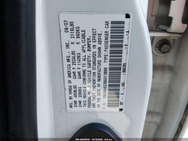 46402530 :رقم المزاد ، 19UUA66238A013889 vin ، 2008 Acura Tl 3.2 مزاد بيع
