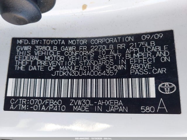 2010 Toyota Prius Ii მანქანა იყიდება აუქციონზე, vin: JTDKN3DU4A0064357, აუქციონის ნომერი: 46402582
