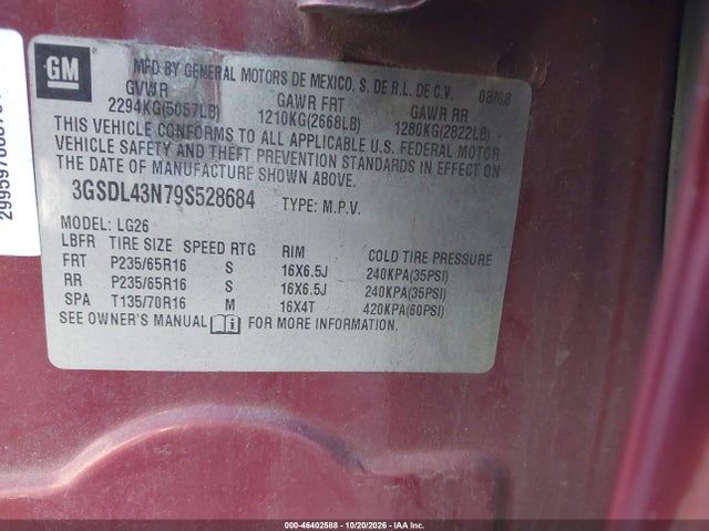 2009 Saturn Vue V6 Xe მანქანა იყიდება აუქციონზე, vin: 3GSDL43N79S528684, აუქციონის ნომერი: 46402588