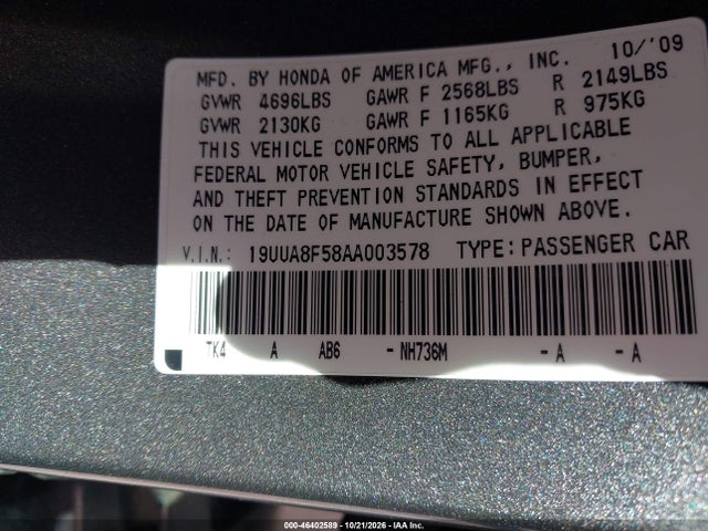 Aukcja sprzedaży 2010 Acura Tl 3.5, vin: 19UUA8F58AA003578, numer aukcji: 46402589