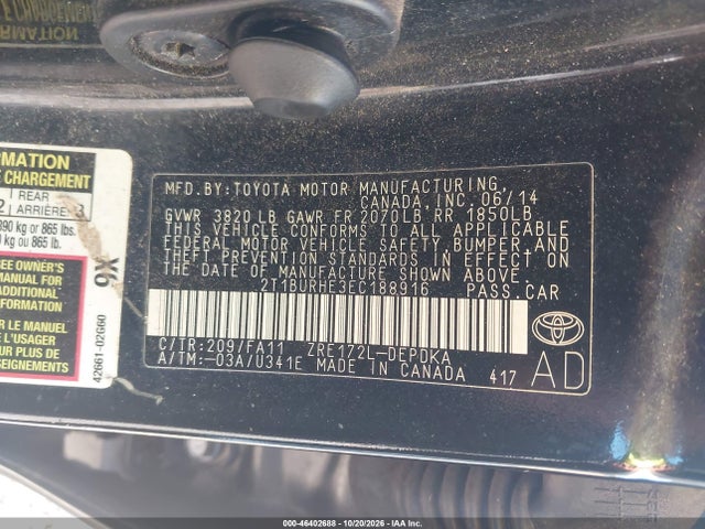 Продаж на аукціоні авто 2014 Toyota Corolla L, vin: 2T1BURHE3EC188916, номер лоту: 46402688