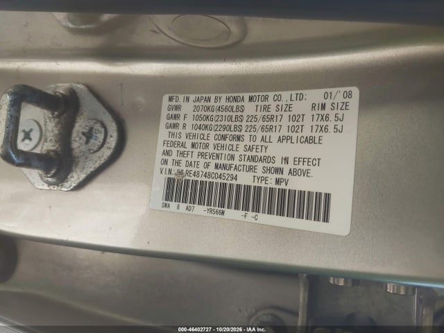 Aukcja sprzedaży 2008 Honda Cr-v Ex-l, vin: JHLRE48748C045294, numer aukcji: 46402727