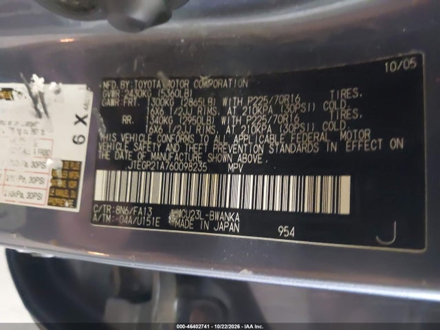 Aukcja sprzedaży 2006 Toyota Highlander V6, vin: JTEGP21A760098235, numer aukcji: 46402741