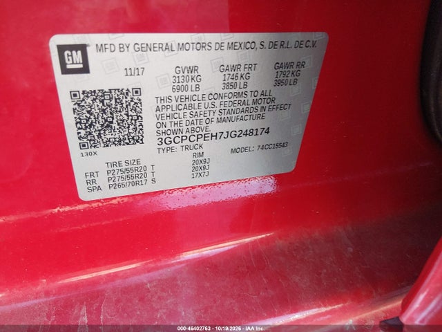 Aukcja sprzedaży 2018 Chevrolet Silverado 1500 Custom, vin: 3GCPCPEH7JG248174, numer aukcji: 46402763