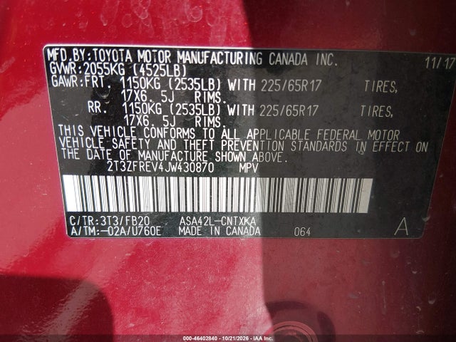 Продаж на аукціоні авто 2018 Toyota Rav4 Le, vin: 2T3ZFREV4JW430870, номер лоту: 46402840