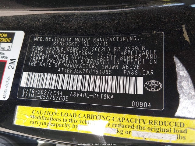46402971 :رقم المزاد ، 4T1BF3EK7BU191085 vin ، 2011 Toyota Camry Se مزاد بيع