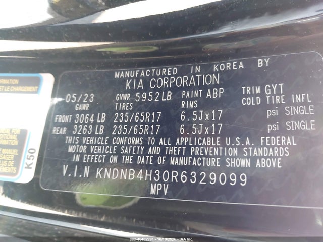Aukcja sprzedaży 2024 Kia Carnival Mpv Lx Seat Package, vin: KNDNB4H30R6329099, numer aukcji: 46402991