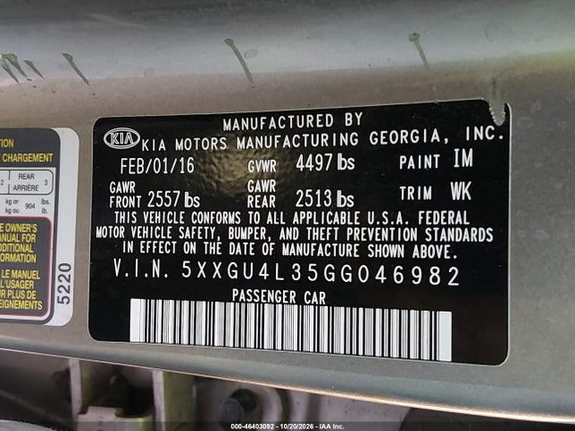 KIA OPTIMA EX 2016 5XXGU4L35GG046982 Image 9