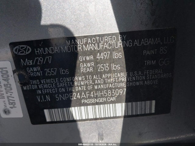 Продаж на аукціоні авто 2017 Hyundai Sonata, vin: 5NPE24AF4HH583097, номер лоту: 46403118