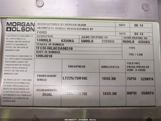 Продаж на аукціоні авто 2014 Ford E-450 Stripped, vin: 1FC3E4KL6EDA98318, номер лоту: 46403177