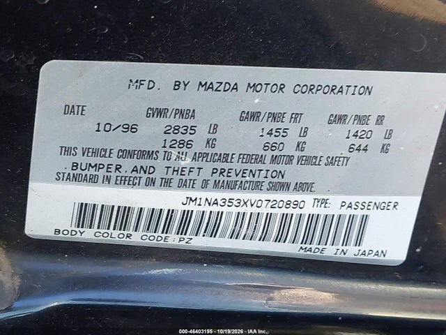 Продаж на аукціоні авто 1997 Mazda Mx-5 Miata Leather Pkg/m Edition/popular Equipment Pkg/r Pkg./sto/touring Pkg, vin: JM1NA353XV0720890, номер лоту: 46403195