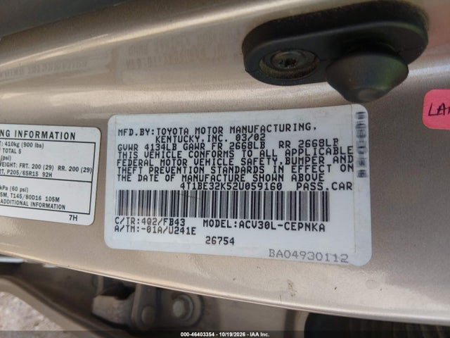 Aukcja sprzedaży 2002 Toyota Camry Le, vin: 4T1BE32K52U059160, numer aukcji: 46403354