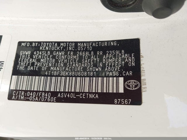 Продаж на аукціоні авто 2011 Toyota Camry Le, vin: 4T1BF3EK8BU608181, номер лоту: 46403514