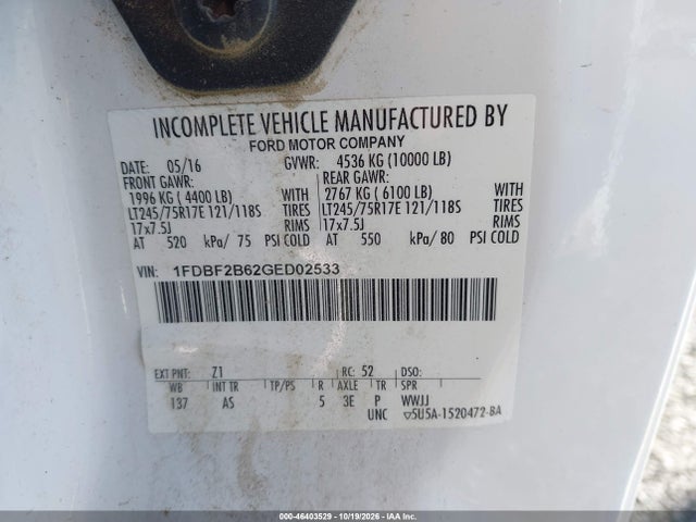 2016 Ford F-250 Xl მანქანა იყიდება აუქციონზე, vin: 1FDBF2B62GED02533, აუქციონის ნომერი: 46403529