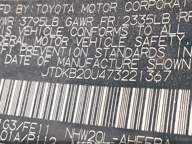 46403630 :رقم المزاد ، JTDKB20U473221367 vin ، 2007 Toyota Prius مزاد بيع